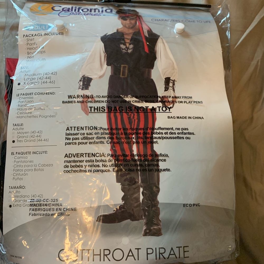 Men’s Cutthroat Pirate Halloween Costume XL